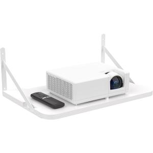 Projector Shelf for Wall, 16.5" × 11" Projector Wall Mount, Solid Wood Projector Mount, Floating Shelf for Router, TV Cable Box, Game Console, DVD Player, Modem, Holds Up to 25lbs, White