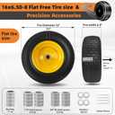 2PC 16x6.50-8 Flat Free Tire and Wheel,3/4" Bearings & Extra 1" Bushing,3" Offset Hub, Solid Riding lRLawn Mower Tires, 550lbs Load Capacity, Fit for Lawn Mowers, Riding Mowers and Lawn Tractors.