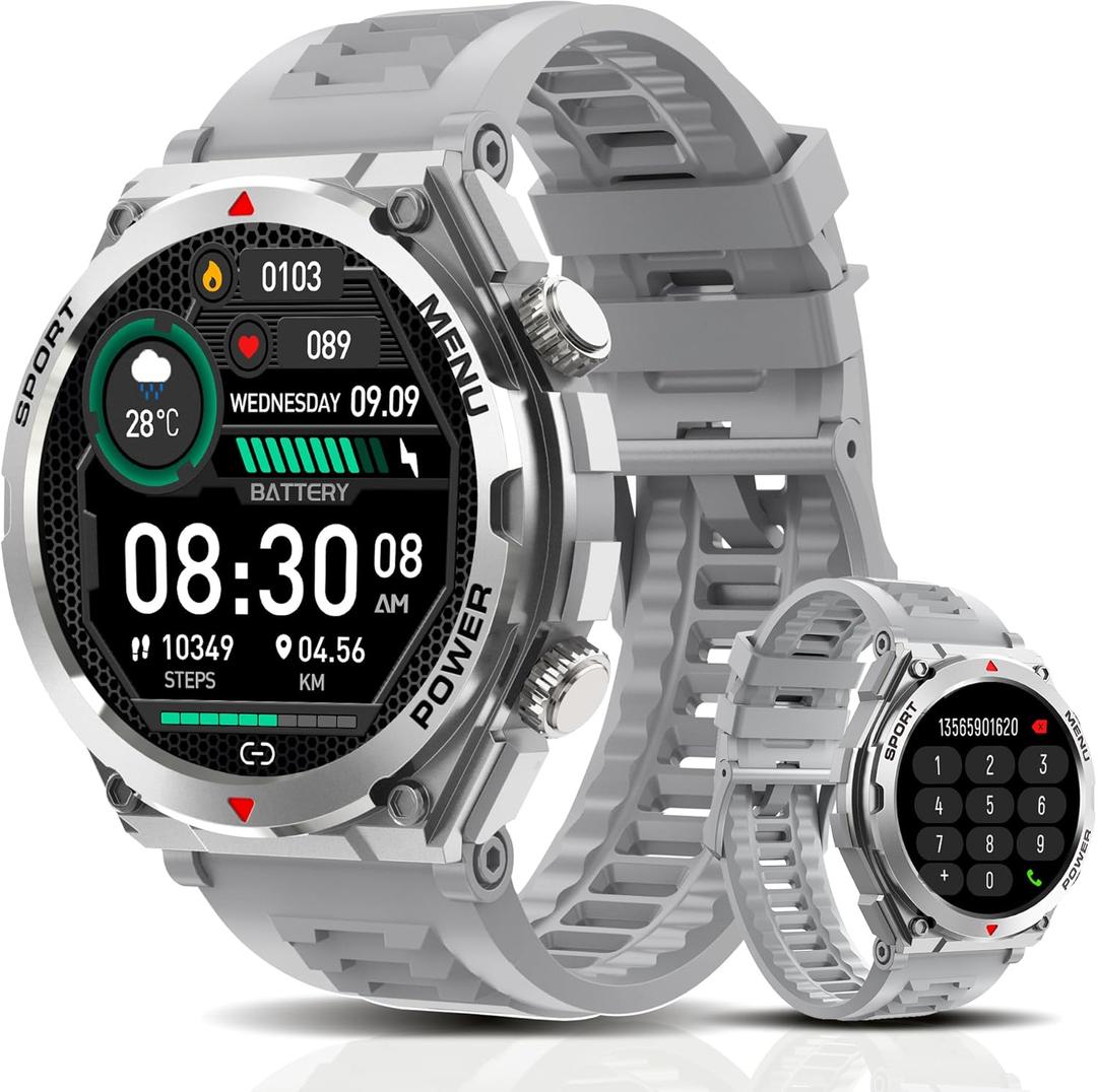 Military Smart Watch, 1.52-Inch Smartwatch with Text and Call, Heart Rate, Blood Oxygen, and Activity Trackers - Compatible with iPhone and Android, for Men and Women (Classic, Gray)