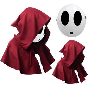 Shy Guy Mask Costume Halloween 2pcs Scream Anime Face Mask with Knight Cloak White Shy Guy Cosplay Mask Costumes Props