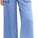 Astylish Wide Leg Jeans for Women Stretch High Wasited Baggy Trendy Denim Jean Ruffle Hem Pants Size 4