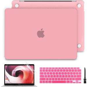 Batianda Case for MacBook Air 13 inch 2020 2019 2018 Release (A2337 M1/A2179/A1932), Soft Touch Rubberized Frosted Plastic Hard Shell + Keyboard Cover, C-Matte Pink