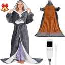 Wearable Heated Blanket for Women with Removable FootPocket,Electric Snuggle Heated Blankets Hoodie with Sleeves Heated Robe Flannel & Sherpa Heating Throw Blanket Shawl with 9 Temp for Winter 50"x80" (Deep Grey)