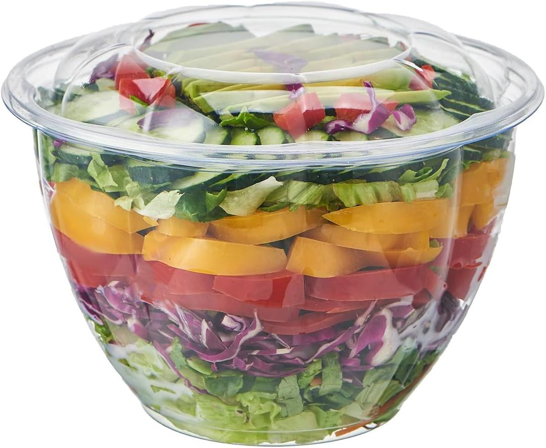 [48 oz. 50 Sets Clear Plastic Salad Bowls with Airtight Lids Disposable To Go Mixing Containers Serving for Fruit, Quinoa, Lunch and Meal Prep