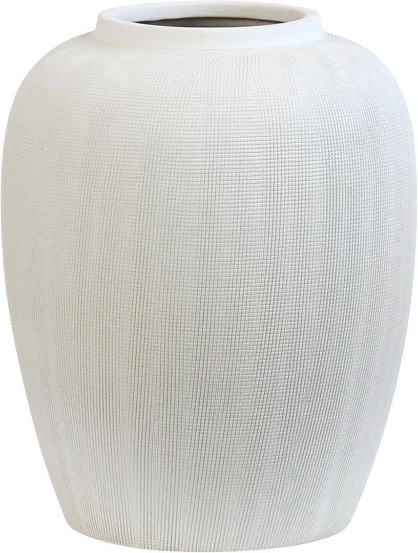 Olly & Rose Rhodes Vase - Flower Vase - White Ceramic Vases Patterned 20cm 8 Inch