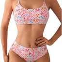 SweatyRocks Women's 2 Piece Bikini Set Ditsy Floral Print High Cut Bathing Suit Beachwear,  Pink and White, Small