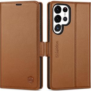 SHIELDON Wallet Case for Galaxy S25 Ultra, Genuine Leather Case with Kickstand RFID Blocking Card Holder Magnetic Shock Absorbing Cover Compatible with Galaxy S25 Ultra 6.9" 2025 - Saddle Brown