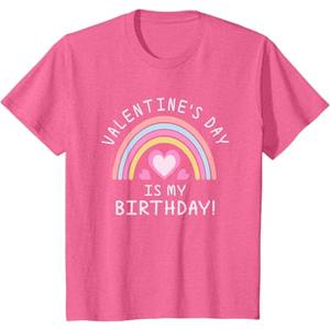 Girls Valentine's Day Birthday Rainbow T-Shirt, Pink Heather 