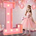 Pooqla 3FT LED Light Up Marquee Letter L - Large 3 Feet Tall Giant Mosaic Letter With Lights for Party, Birthday, Anniversary, Wedding Decoration - Pink