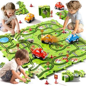 64PCS Puzzle Track Car Set Toys for Kids Boys, Toddler Toys Gifts for 3 4 5 Year Old, Floor Puzzle Tracks Car for Boys Ages 3-5 4-6, for 3 4 5 6 Year Old