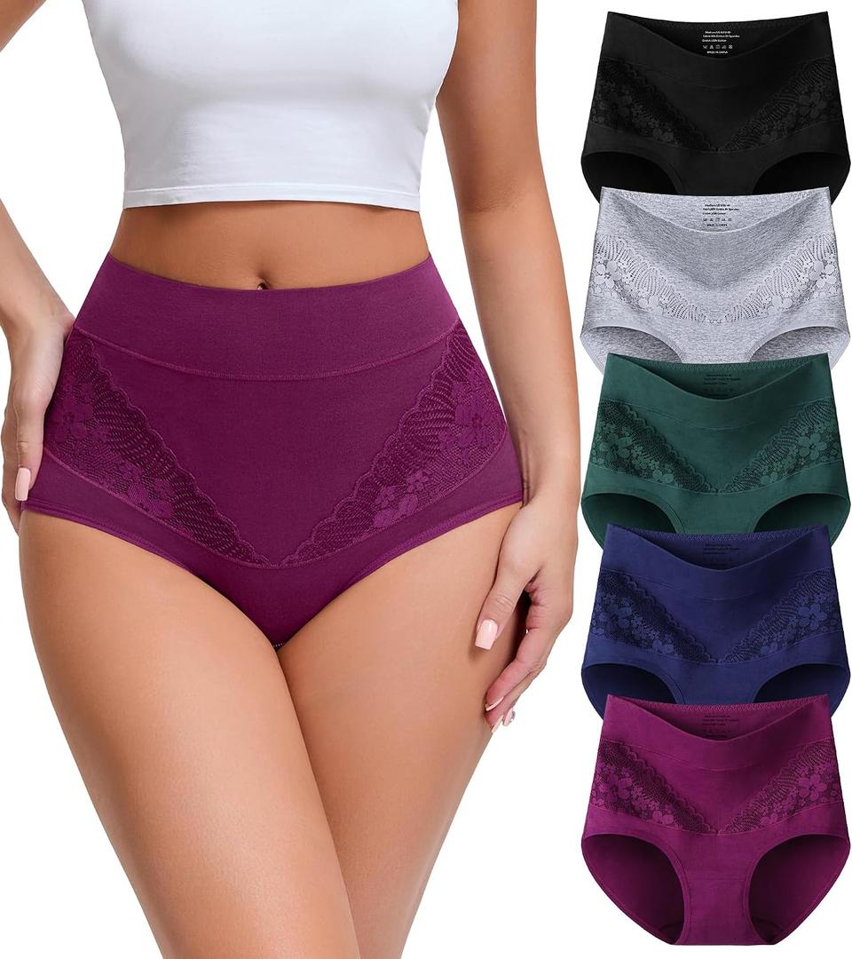 Women's Cotton High Waisted Underwear Comfort Panties 5 Pack Briefs, 2XL