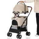 Pet Stroller for Small Dogs Cats Up to 45 lbs with Detachable Canopy, Portable Foldable Dog Stroller with Sunshade and Car Seat Travel, Suitable for All Seasons(Khaki 101K)