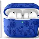 Lerobo for AirPods Pro 3 Case,Flower Engraved Silicone Protective Cover with Cleaner Kit & Keychain Compatible with Apple AirPods Pro 3rd Generation Case 2025 for Women and Men,Glaze Blue