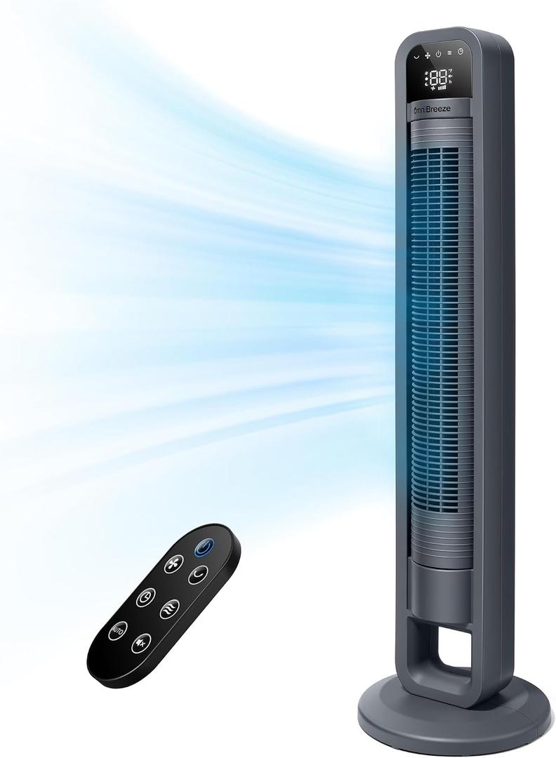 OmniBreeze Digital Electric Tower Fan, Inner Oscillation with Remote Control, LED Display, Standing Bladeless Floor Fans Cooling and Quite Indoor Living Room Bedroom use (40Inch)
