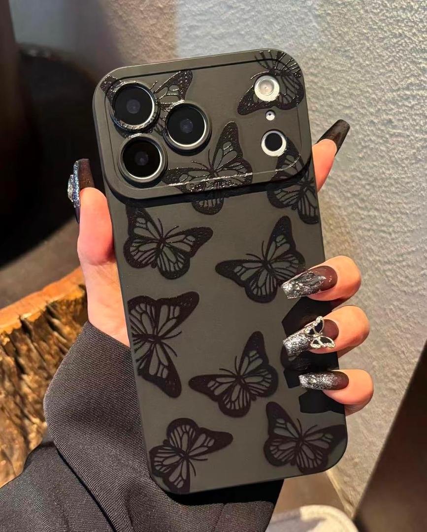 for iPhone 17 Pro Max Case 6.9 Inch 2025, Aesthetic Butterfly Goth Phone Case for Women Girls Men, Silicone Protective Phone Cover for iPhone 17 Pro Max, Black 