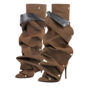 richealnini Women's Metallic Stiletto Heels Slouchy Knee High Boots with Zippers Detachable Boots Pointed Toe 6.5 (37)