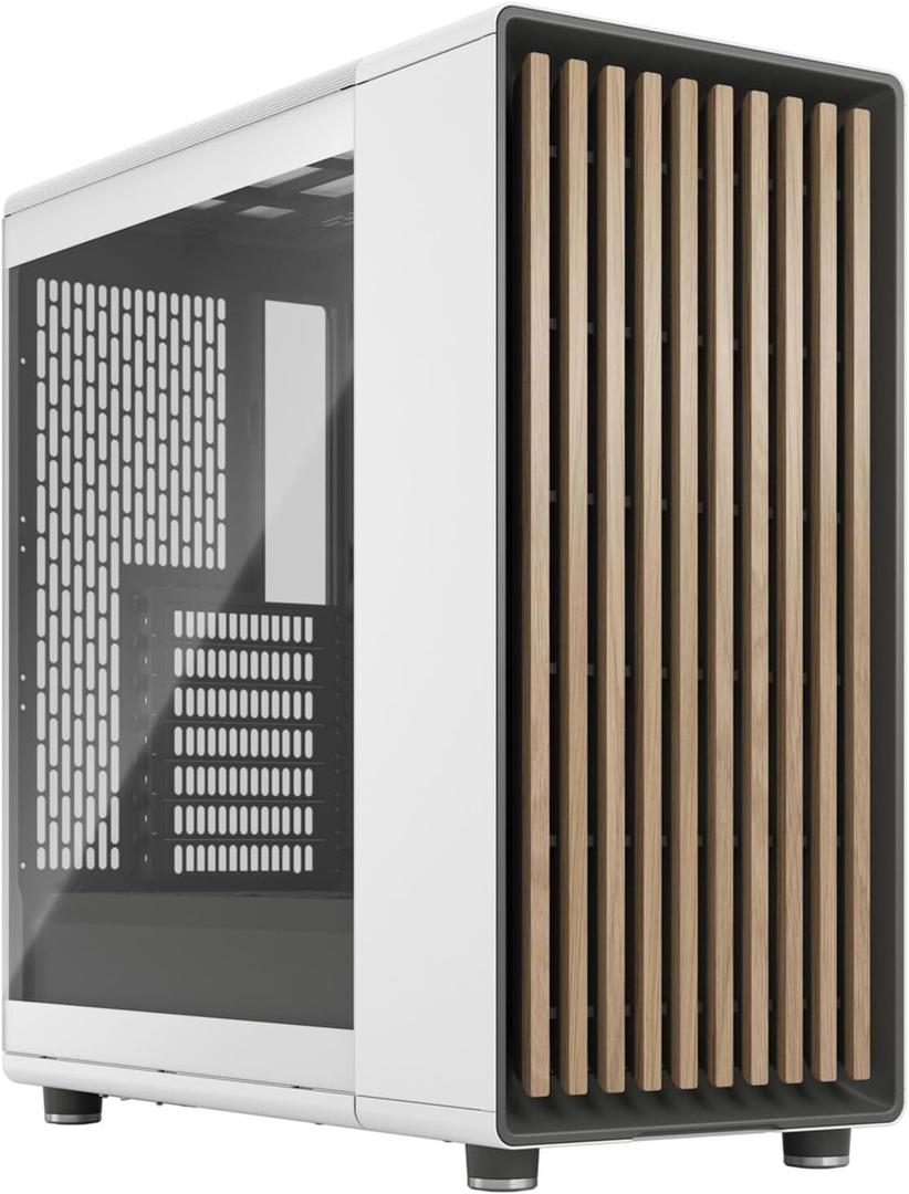 Fractal Design North Chalk White Tempered Glass Clear - Genuine Oak Wood Front - Glass Side Panel - Two 140mm Aspect PWM Fans Included - Type C USB - ATX Airflow Mid Tower PC Gaming Case
