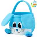 JOYIN Easter Bunny Baske with Foldable Ears, Empty Soft Basket with Handle, Easter Gifts for Babies, Kids Egg Hunt Game, Candy Bag, Party Favor Storage Container(10" 8")