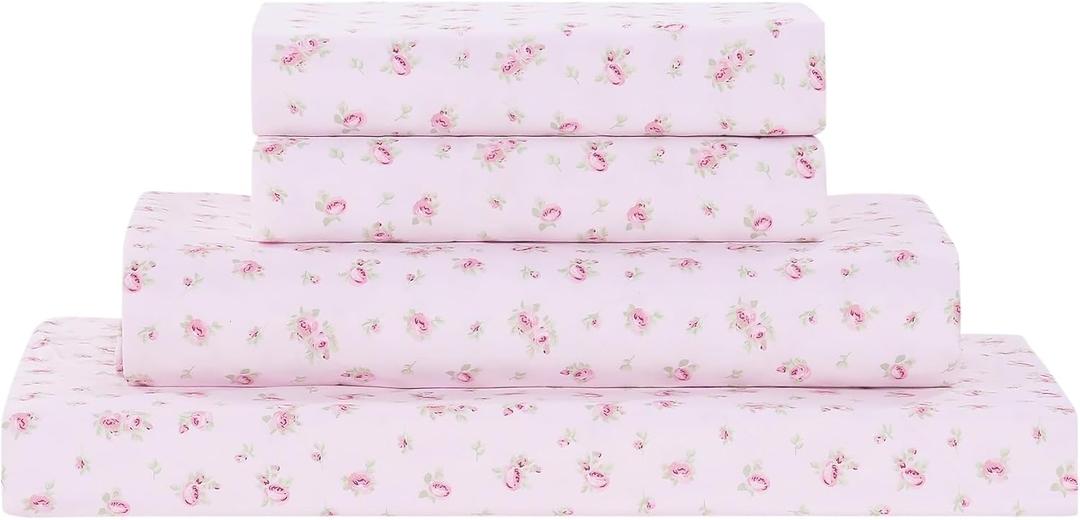 Modern Threads Silky Soft Microfiber and Wrinkle Free Sheets - Luxurious Microfiber Bed Sheets Includes Flat Sheet, Fitted Sheet with Deep Pockets, & Pillowcases Blush, Full, Roses on Blush