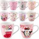 Acellegic 10 Pcs Large 17oz Pastel Christmas Ceramic Mugs Christmas Gifts Pink Holiday Coffee Mugs Cute Gingerbread Santa Porcelain Hot Cocoa Cups Bulk Xmas Party Favor for Housewarming Bar Decor