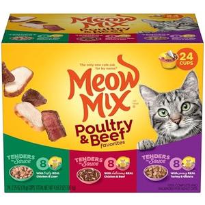 Meow Mix Tenders in Sauce Wet Cat Food, Poultry & Beef Variety Pack, 2.75 Ounce Cup (Pack of 24) Feb 05 2027 Meow Mix Tenders in Sauce Wet Cat Food, Poultry & Beef Variety Pack, 2.75 Ounce Cup (Pack of 24) Feb 05 2027