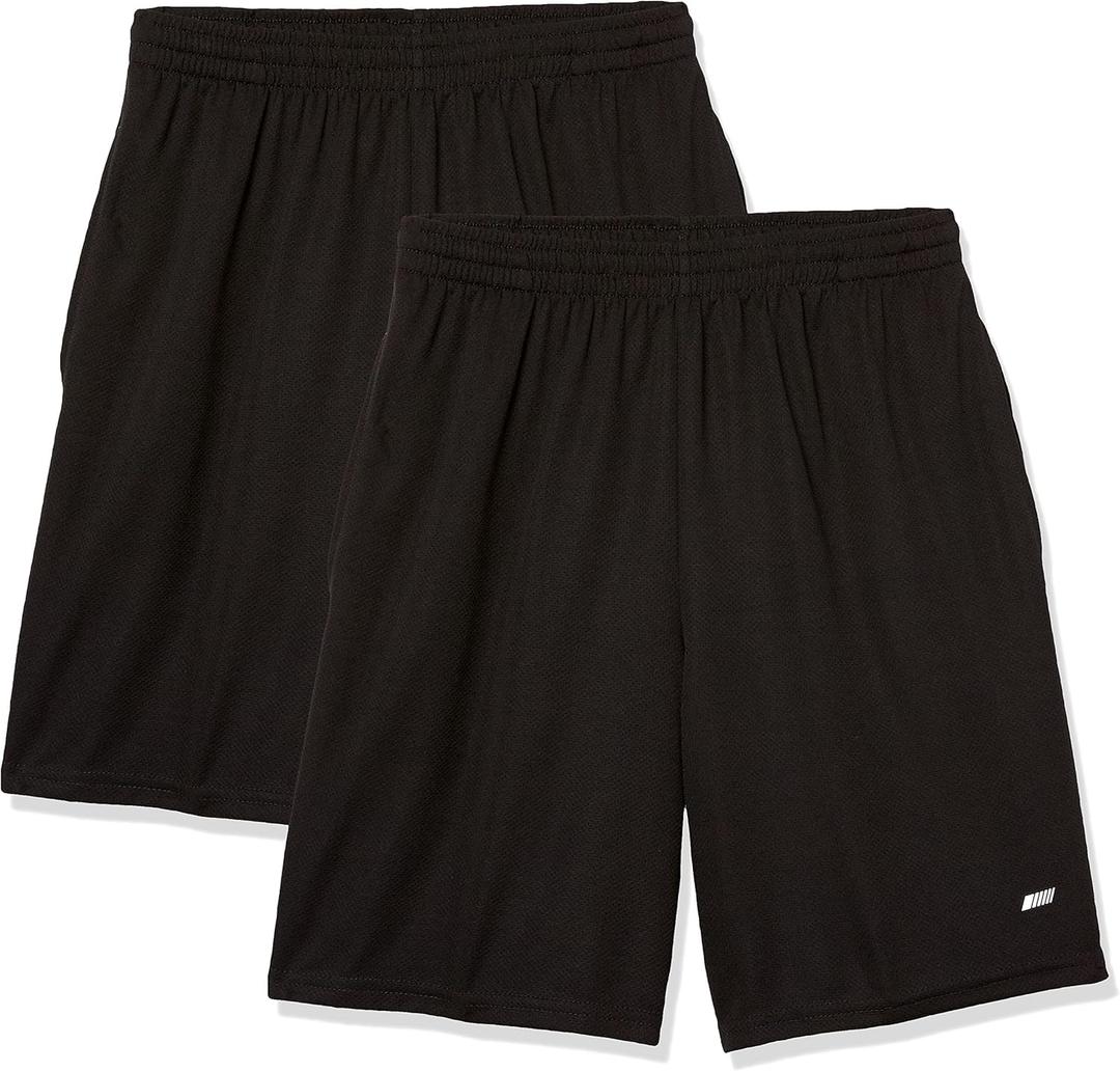 Amazon Essentials Men's Athletic Basketball Gym,Performance Tech Loose-Fit Training Shorts, Pack of 2 (Medium, Black)