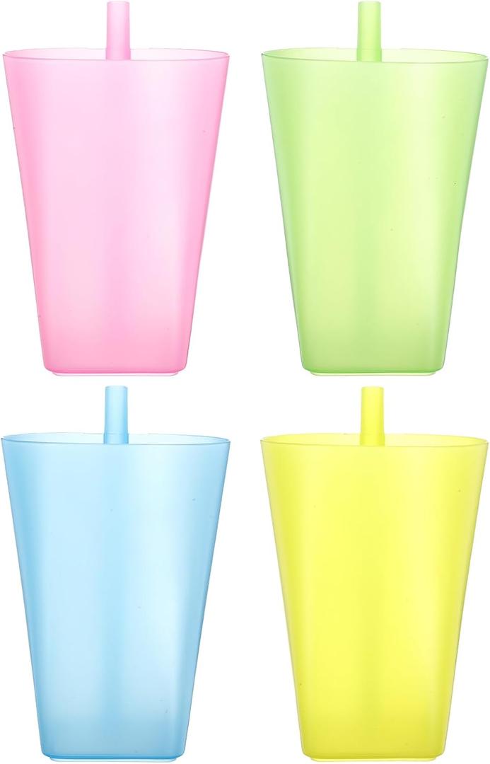 4Pcs Cup with Built in Straw Plastic Water Sippy Cups Straw Cups Drinking Cups for Water Juice Milk 3.15 x 3.15 x 5.12Inch