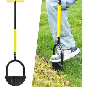 Houselife Half Moon Edger for Landscaping, 42" Manual Grass Edger Tool with V-Shape Serrated Blade, Long Handle Garden Edger for Sidewalk, Driveway & Flower Bed, 9" Wide Footplate