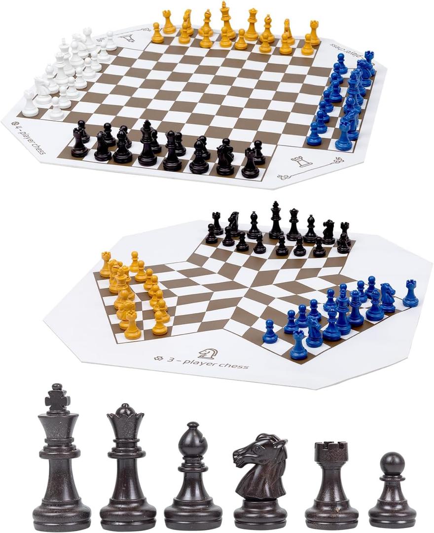3 or 4 Player Chess Board Game Set,64 Pieces Colorful Chess,Chess Game for Team with a Leather Game Mat
