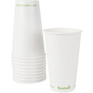 Restaurantware Sustain 16 Ounce Compostable Cold Cups, 50 Disposable Drinking Cups - Lids Sold Separately, Leakproof PLA Lining, White Paper Cups, Tightly Rolled Rim, BPI-Certified (3.543.545.39)