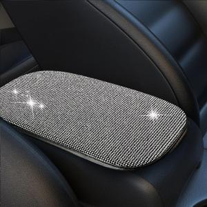 ZIMISI 11.9''8.4'' Bling Car Center Console Cover, Crystal Diamond Arm Rest Cover for Car, Soft Elbow Pillow Automotive Armrest Seat Box Cover, Arm Rest Protective Cushion Pad for Women Men (White)