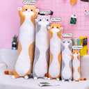 Cute Cat Plush Long Body Pillow Cuddle Cartoon Stuffed Animals Cat Plushie Soft Doll Pillows Gifts for Kids Girls (Gray, 19 Inches), 1 Count
