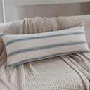 Boho Lumbar Pillow Covers 14x36 Long, Pack of 1, Blue Striped Decorative Body Pillowcase for Couch Bed, Textured Farmhouse Accent Cushion Covers for Living Room Bedroom Sofa Home Decor