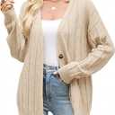 Cardigan Sweaters for Women 2025 Fall Long Sleeve V Neck Oversized Cardigans Button Down Open Front Knit Sweater Coat, Beige Small