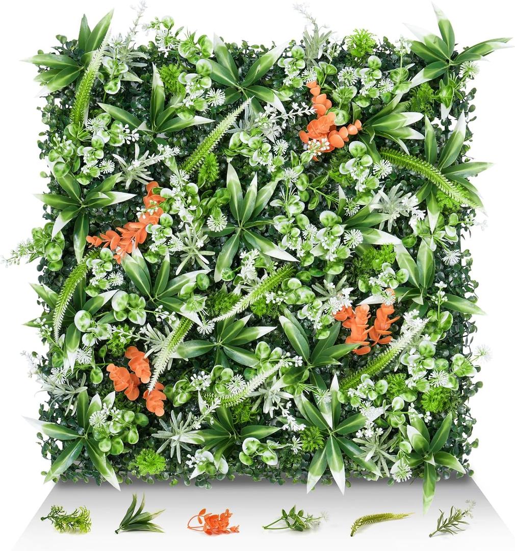 Greenery Wall Panels, 20"x20" 16PCS UV Protected Fake Grass Backdrop Privacy Fence Screen, Artificial Hedges for Outdoors Indoors Green Decor