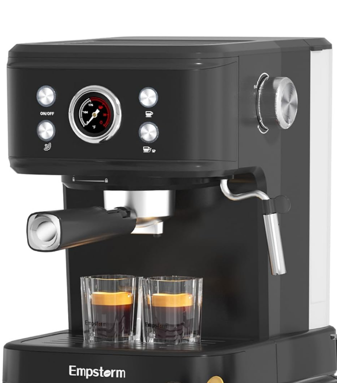 Empstorm Black Espresso Machine with Milk Frother, Cappuccino Machines for Home