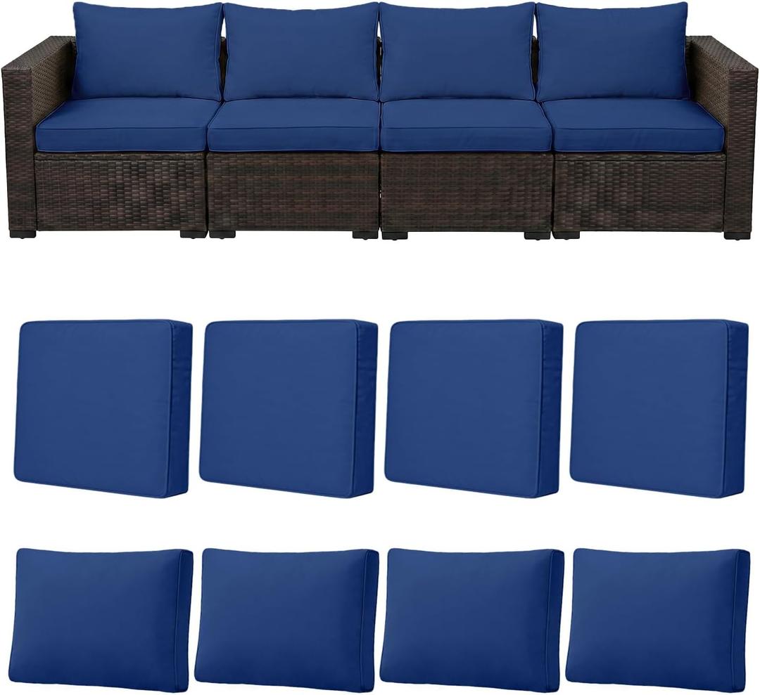 8pcs Outdoor Patio Cushion Covers Replacement, 25.6" Zippered Outdoor Cushion Covers Waterproof, UV Resistant & Washable Patio Furniture Cushion Covers Waterproof for Patio Sectional, Navy Blue