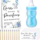 Roowest 512 Pcs Baby Shower Games Guess How Many Pacifiers Sign 100 Small Guessing Games 10 HB Pencils 750ml Milk Bottle 400 Acrylic Pacifiers Decoration for Guest Gender Reveal(Blue,Elephant)