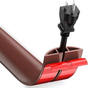 CrocSee 4ft Self-Adhesive Floor Cord Cover for Wires, Low Profile Cord Hider Cable Management, Trimmable PVC Cord Protector - Cord Cavity = 0.47" (W) x 0.29" (H) - Brown