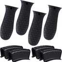 Patelai 8 Pcs Silicone Pot Holders Set Cast Iron Handle Cover Heat Resistant Pot Handle Covers Potholder Non Slip Reusable Pan Sleeve for Frying Pan Kitchen Supplies(Black)