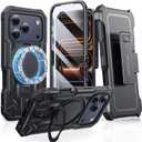 FNTCASE for iPhone 17 Pro-Max Case: with Kickstand [Built-in Screen Protector & Belt Clip] [Compatible with MagSafe] Military Grade Shockproof Rugged Hard TPU Magnetic Phone Cover Black