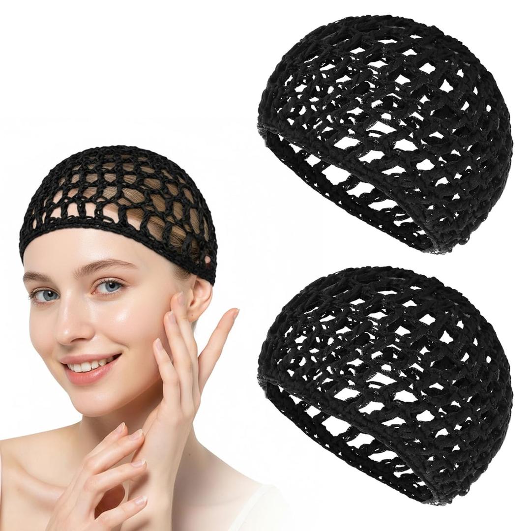 Hair Wrap Net, Reusable Breathable Crochet Silk Press Net, Sleeping, Makeup, (Black, 2 Pack)