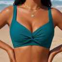 Twist Knot Bikini Top for Women V Neck Push Up Swimsuit Tops Only (Green, XL)