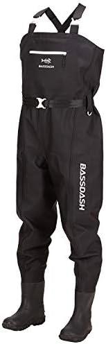 BASSDASH 3D Boot Foot Game Wader Ultra High Strength Black Plaid Nylon PVC Fishing Hunting Chest Waders for Men XL 10-11