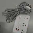 DEPOW Surge Protector Power Strip with Flat Plug, 10 FT Extension Cord with 6 AC Outlets 4 USB Ports(2 USB-C),1050J Surge Protection, Wall Mountable Charging Station for Office, Home, White