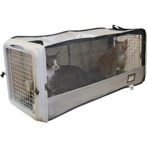SPORT PET Large Pop Open Kennel, Portable Cat Cage Kennel, Waterproof Pet bed, Travel Litter Collection (Gray)