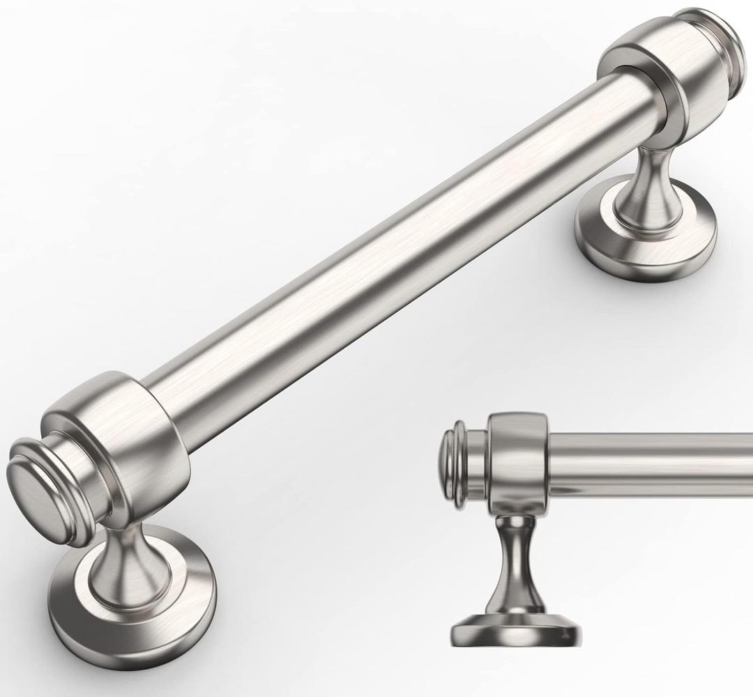 Amerdeco 10 Pack Brushed Satin Nickel Cabinet Pulls 4 Inch Hole Centers, 5 Inch Length Handles for Kitchen Cabinet Hardware,Solid Cabinet Handles for Bathroom Drawer Handles IH0005