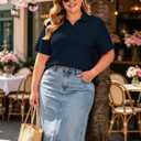 HDLTE Womens Plus Size Polo Shirts UPF 50+ Quick Dry Golf Shirt 2 Button V Neck Collared Short Sleeve Business Casual Tops (XXXL)