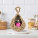 PATIKIL Hanging Fruit Baskets for Kitchen, 2 Pack Mini Size Teardrop Home Decor Storage Hand-Woven Hanging Baskets for Garlic Potato Vegetable, Brown