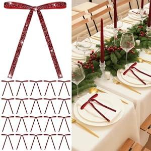 VioraWhite 24 Pcs Burgundy Red Glitter Christmas Napkin Rings Vintage Velvet Bow Xmas Napkin Holders Rings Buckle for Christmas Serviette Holiday Party Anniversary Wedding Dining Table Decoration